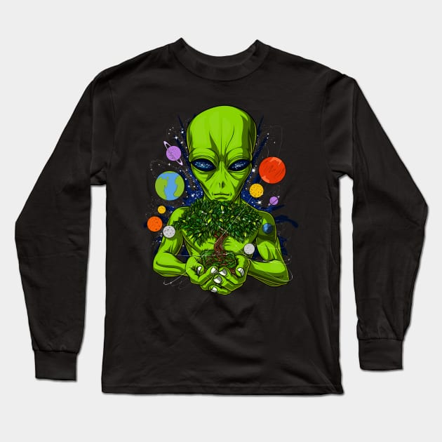 Space Alien Tree Of Life Long Sleeve T-Shirt by underheaven